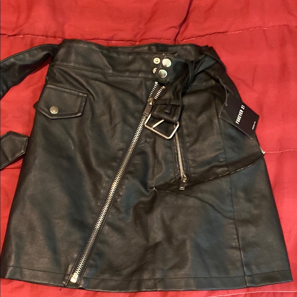 Forever 21 Black Faux Leather Skirt with Button Accents